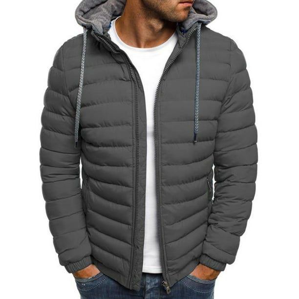 Cromoncent Mens Thin Lightweight Hooded Zipper Pocket Slim Faux Fur Lined Down Outerwear Coats Jacket 